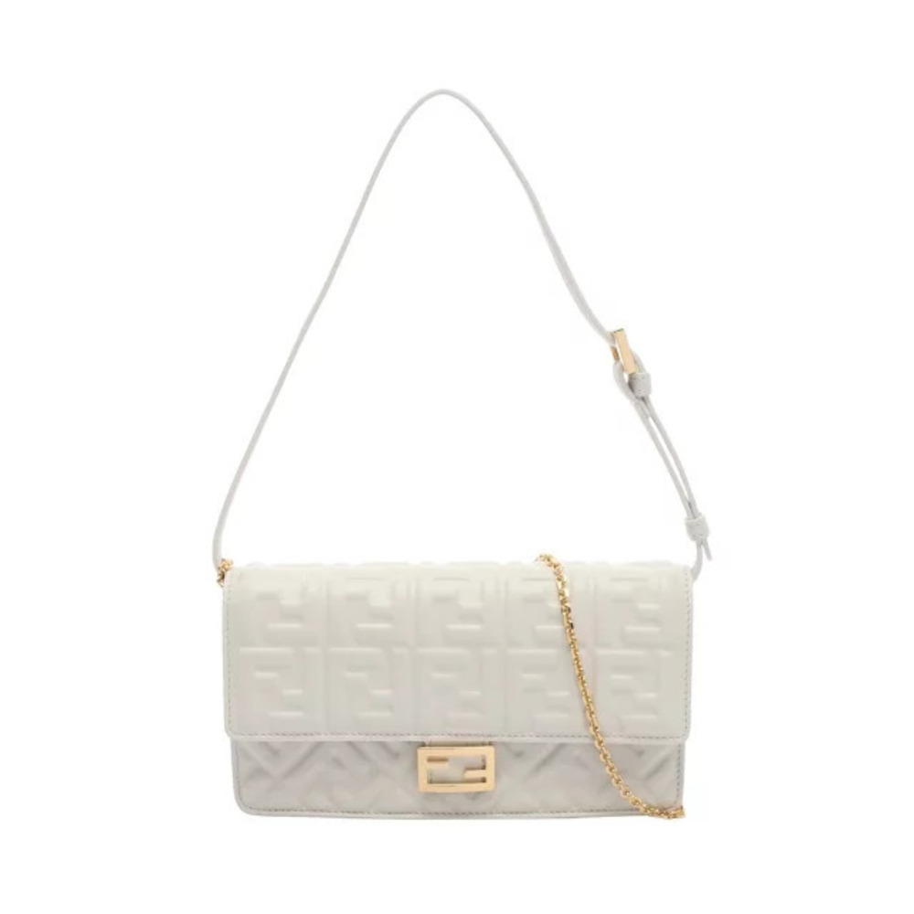 Fendi Baguette Zucca Shoulder Bag Leather White